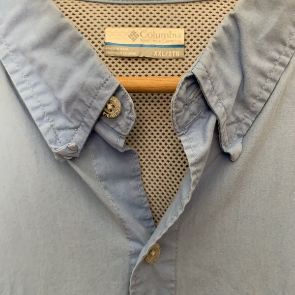 Columbia PFG Fishing Men’s XXL/2TG Shirt SS Blue Button Vented Mesh Delta Street - Picture 8 of 9